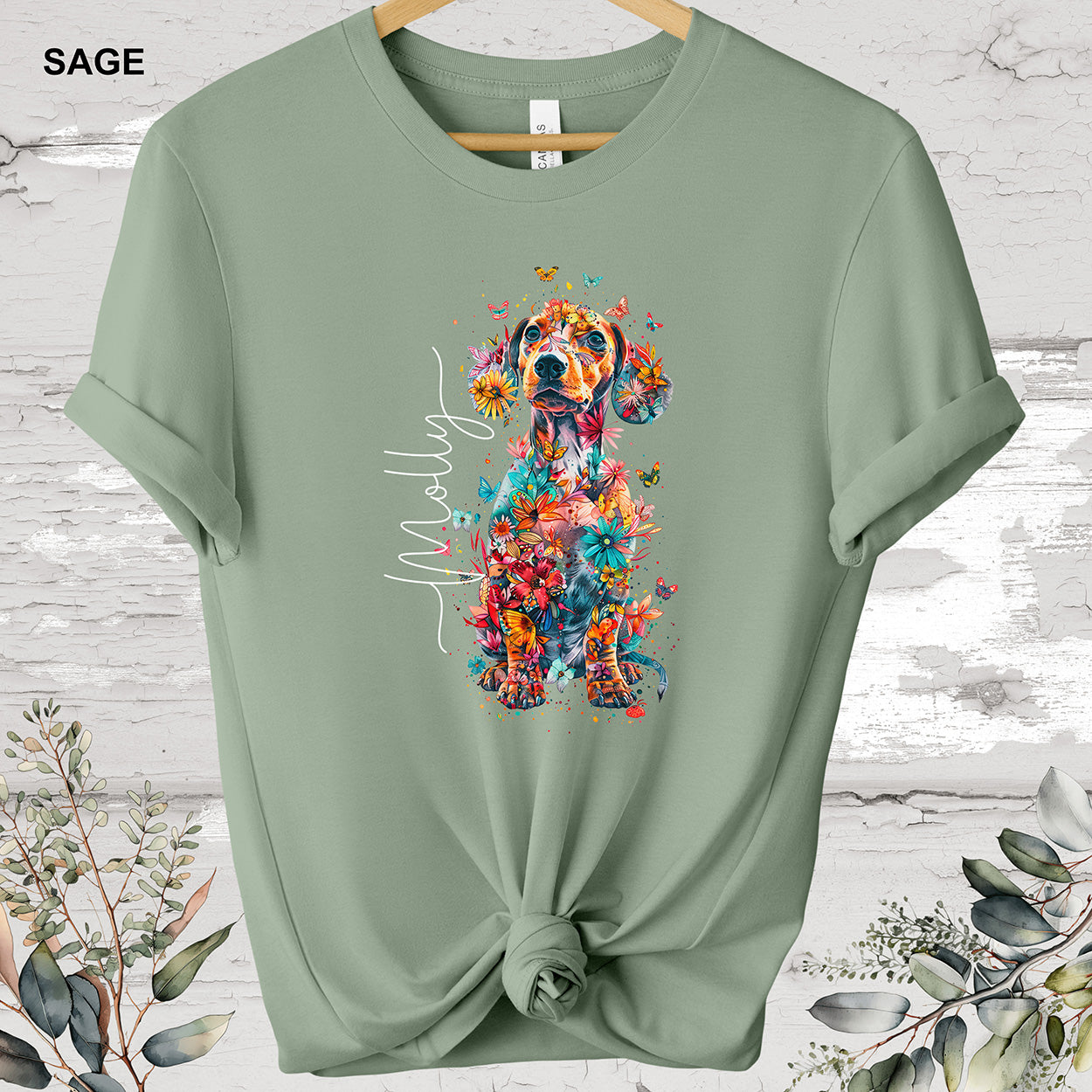 Dachshund floral personalized T shirt