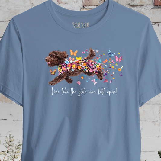Sheepadoodle #1 "Live like the gate was left open" T shirt