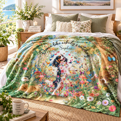 Cavalier King Charles Spaniel, Dancing, Personalised Mystical Forest Blanket