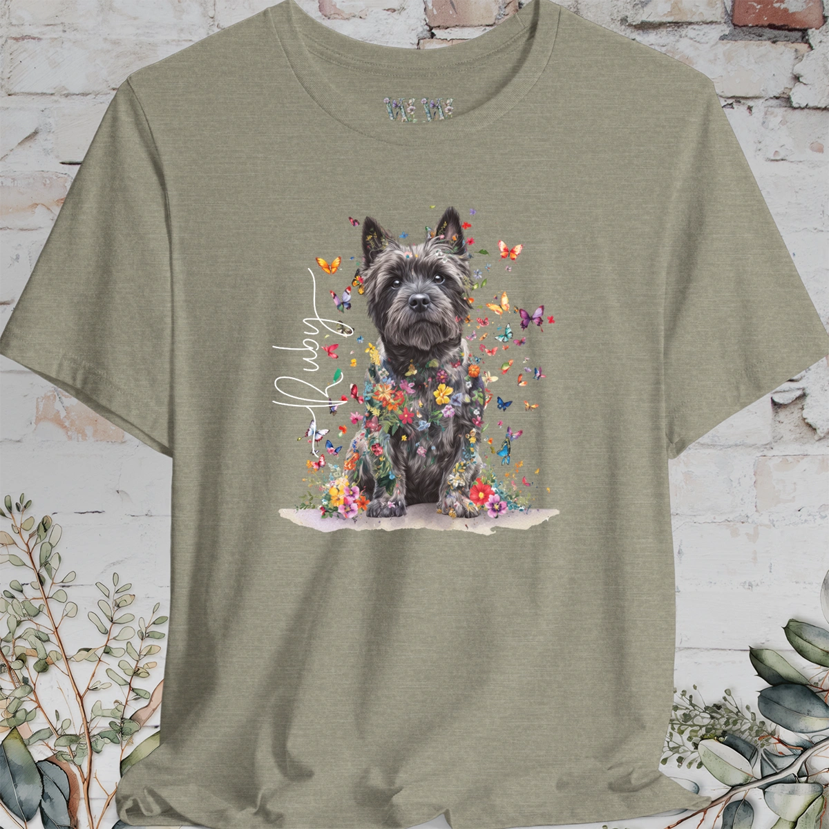 Cairn Terrier #1 Floral Butterfly personalized unisex T shirt