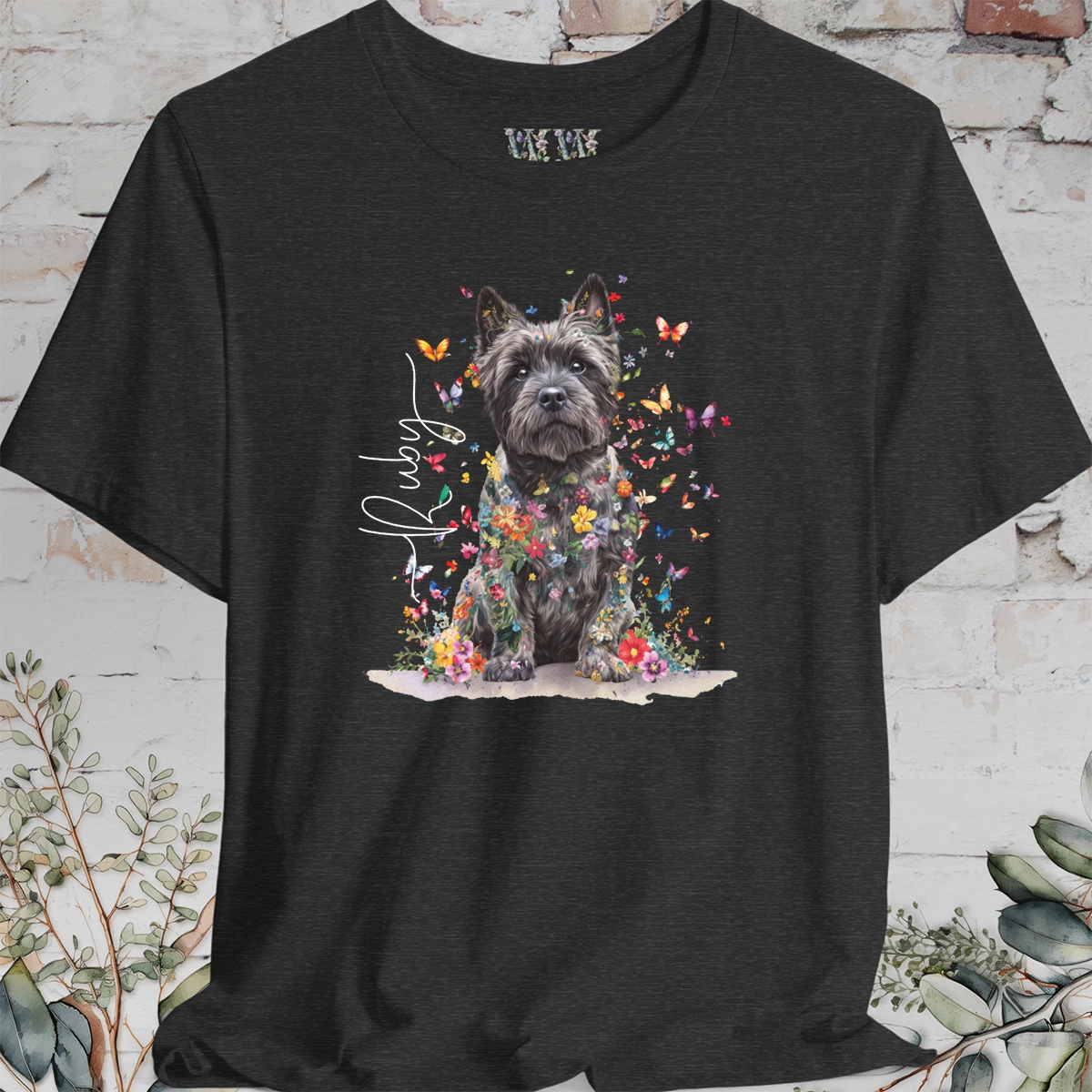 Cairn Terrier #1 Floral Butterfly personalized unisex T shirt