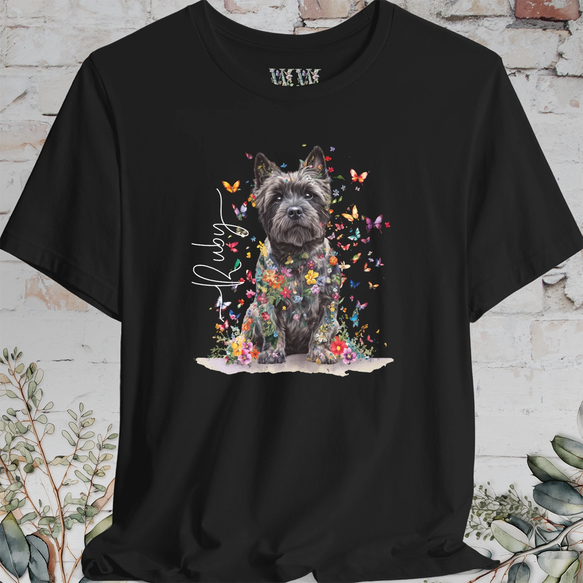 Cairn Terrier #1 Floral Butterfly personalized unisex T shirt