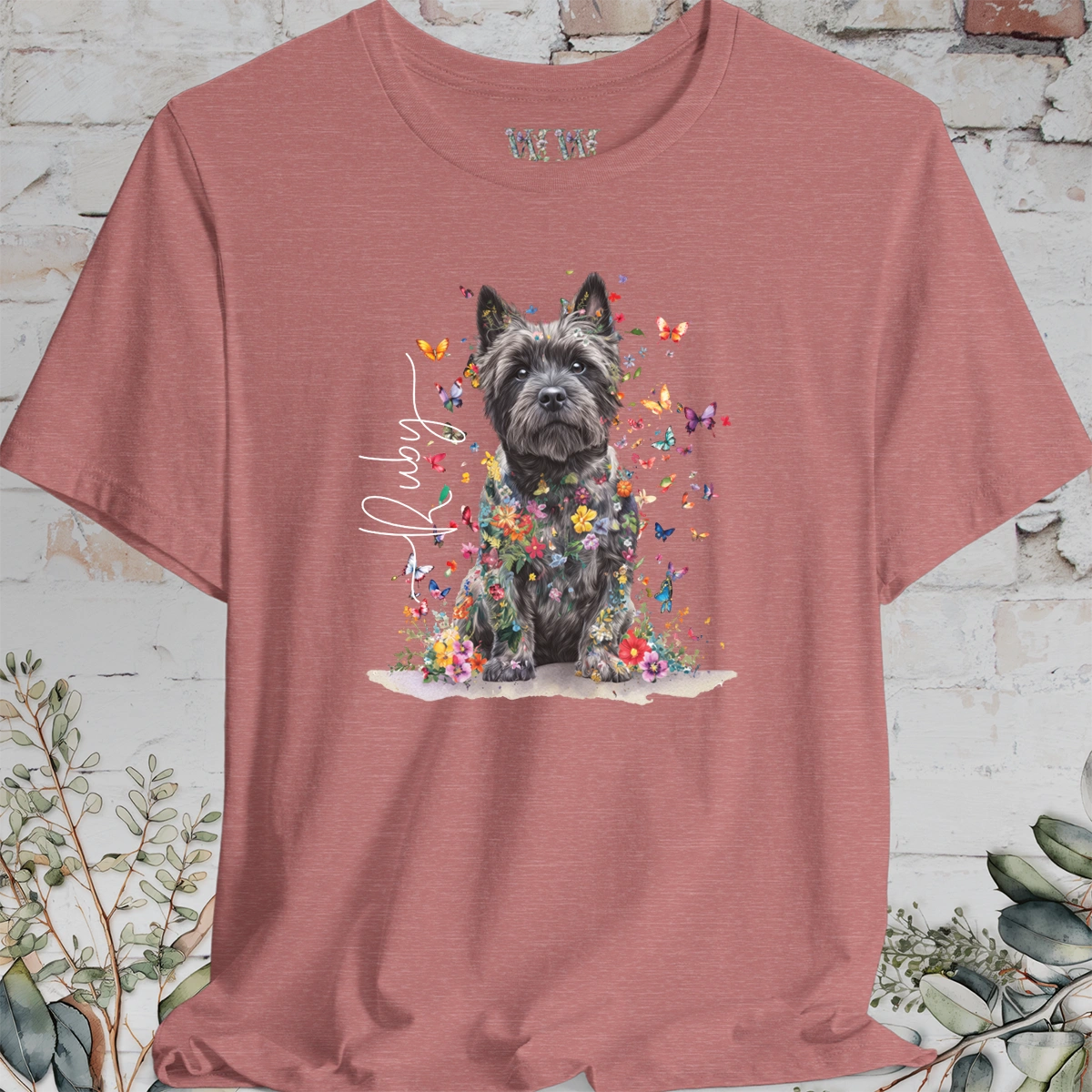 Cairn Terrier #1 Floral Butterfly personalized unisex T shirt