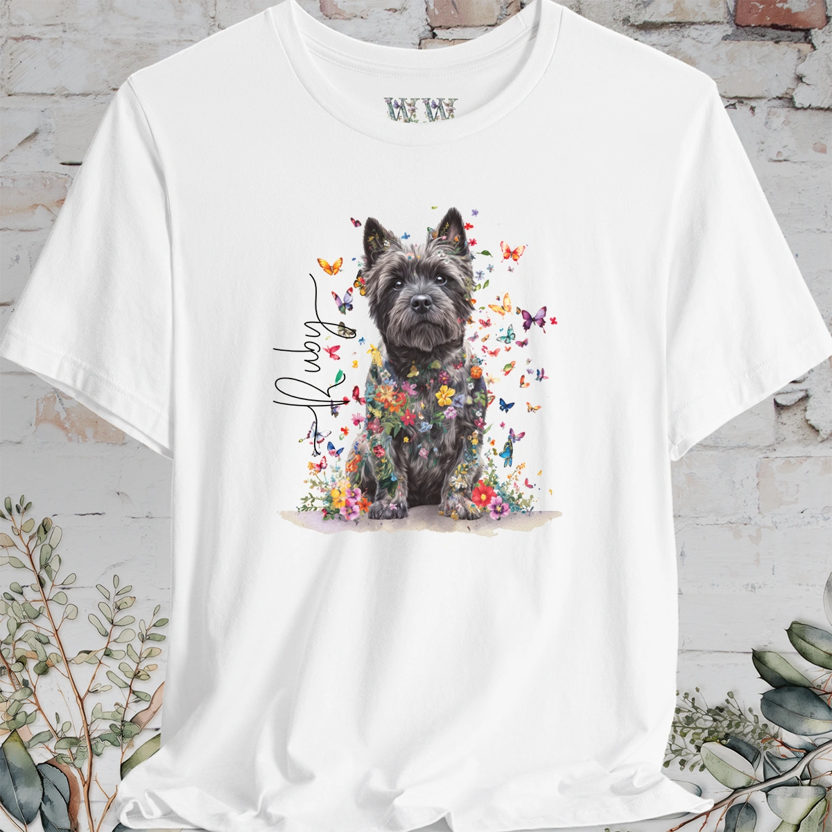 Cairn Terrier #1 Floral Butterfly personalized unisex T shirt