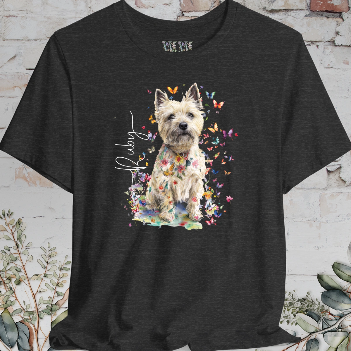 Cairn Terrier #2 Floral Butterfly personalized unisex T shirt