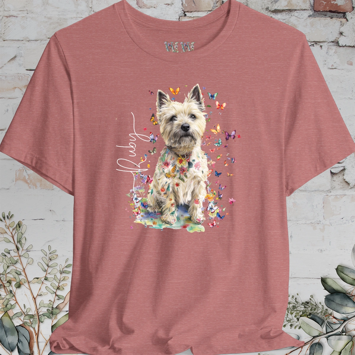 Cairn Terrier #2 Floral Butterfly personalized unisex T shirt