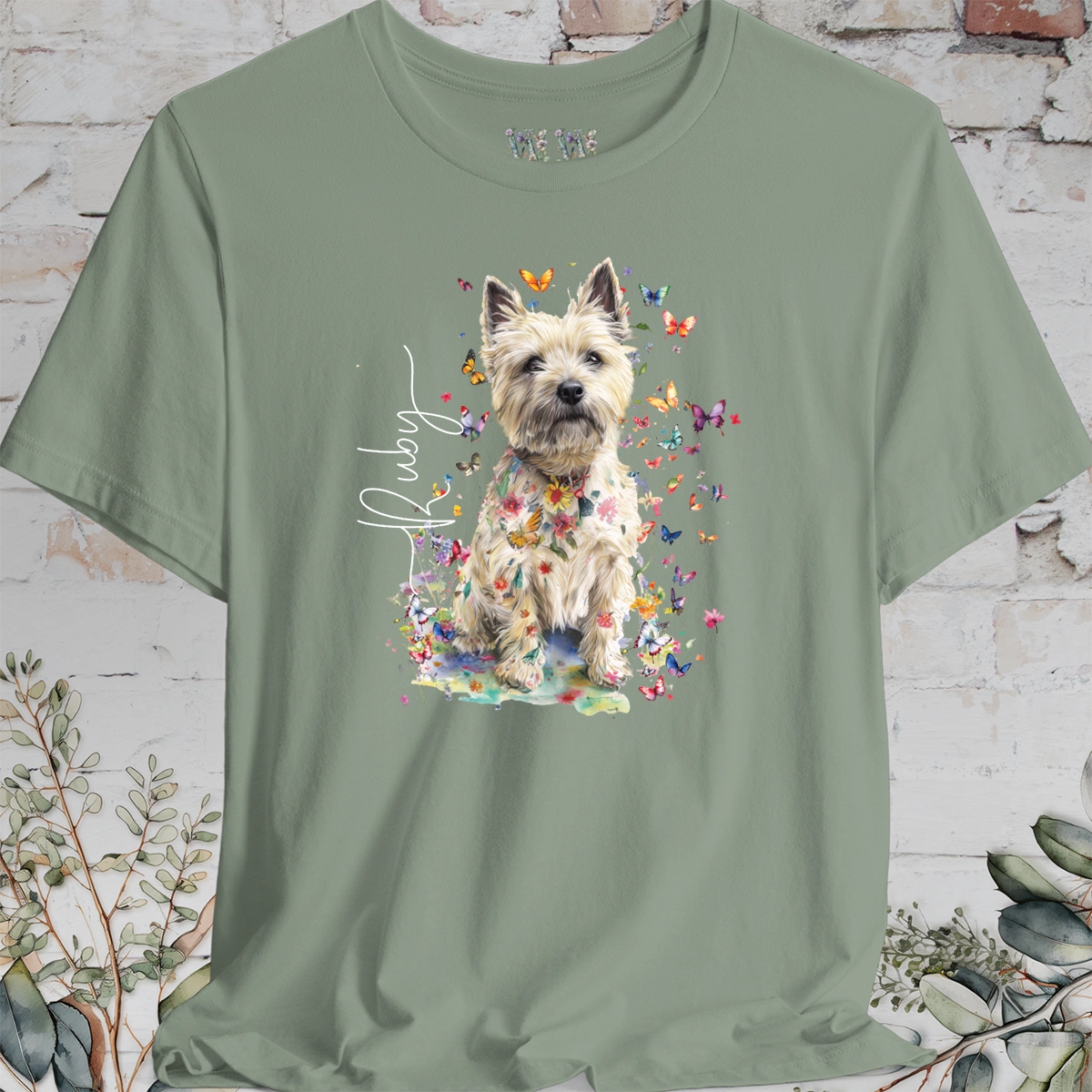 Cairn Terrier #2 Floral Butterfly personalized unisex T shirt