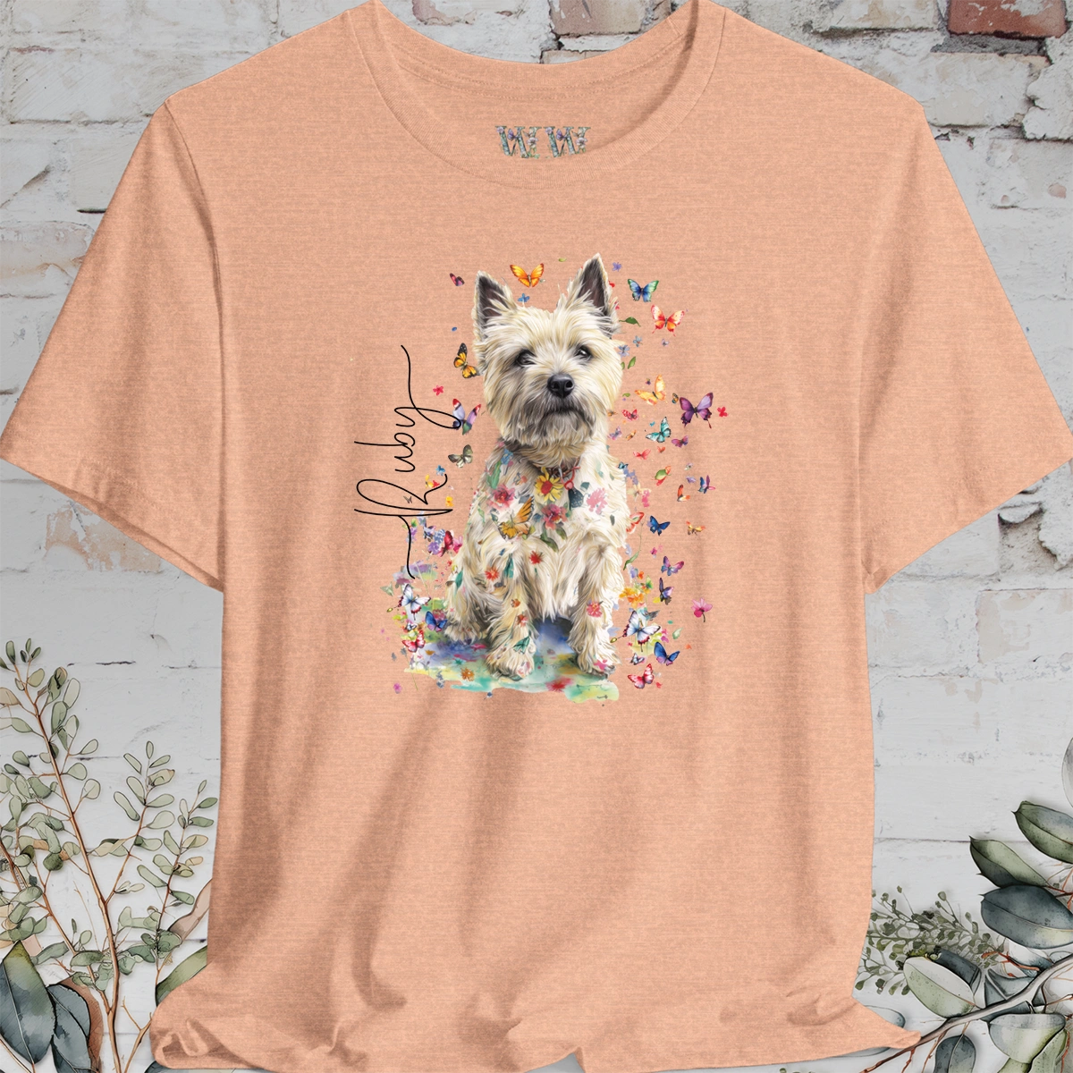 Cairn Terrier #2 Floral Butterfly personalized unisex T shirt