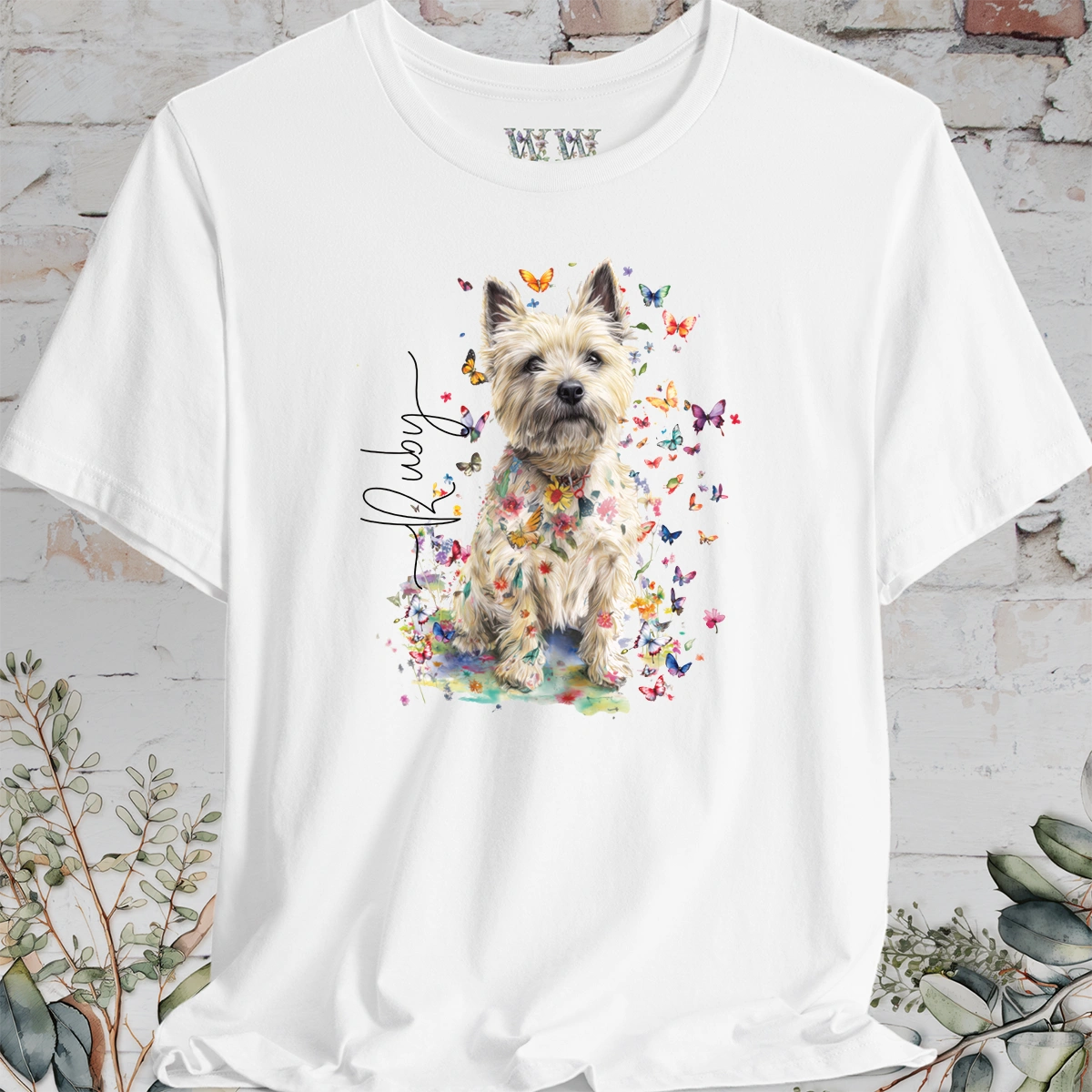 Cairn Terrier #2 Floral Butterfly personalized unisex T shirt