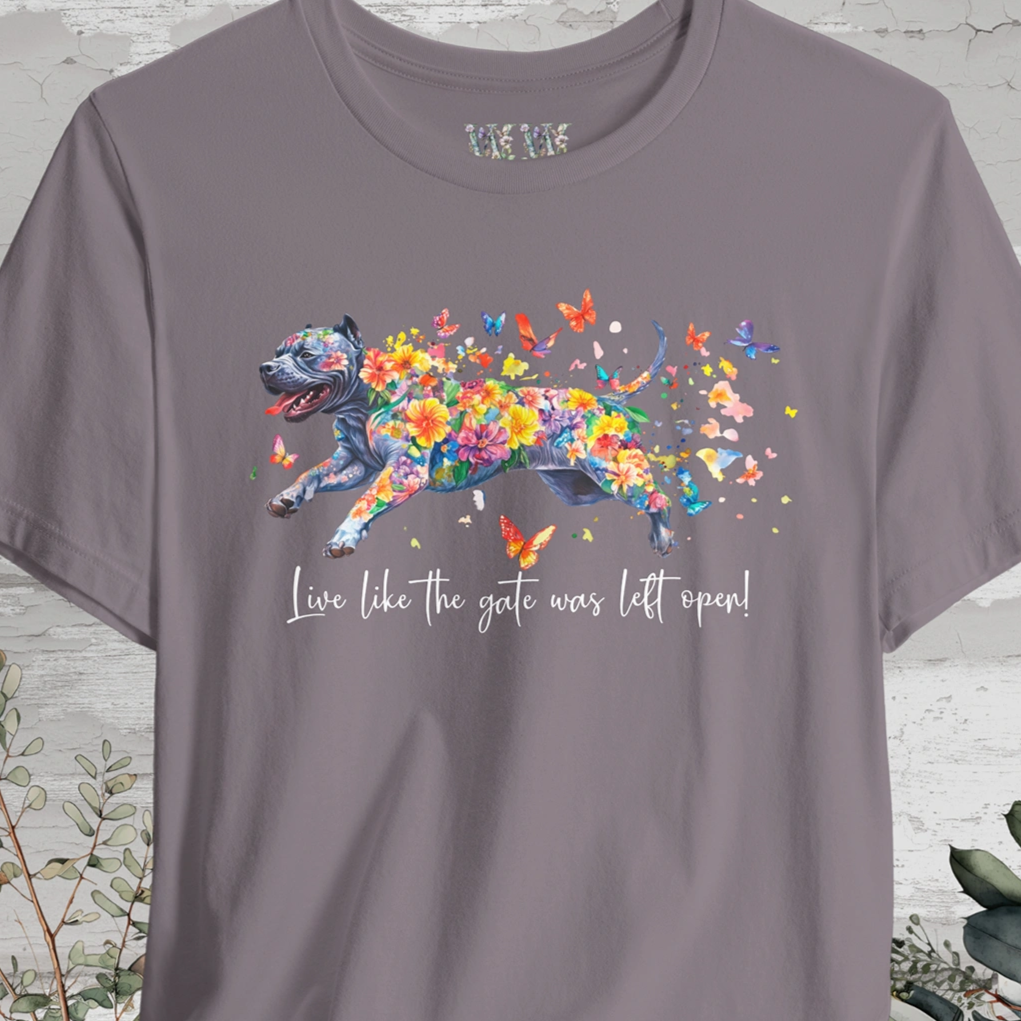 Cane Corso (crop ears) "Live like the gate was left open" Unisex T shirt