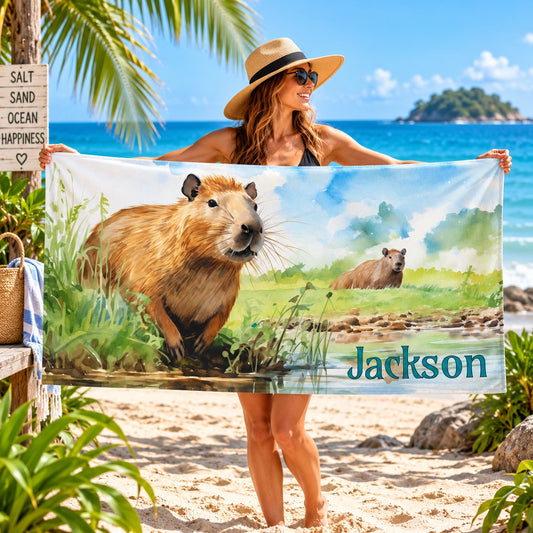 Capybara #1 Personalised Beach Towels Australian