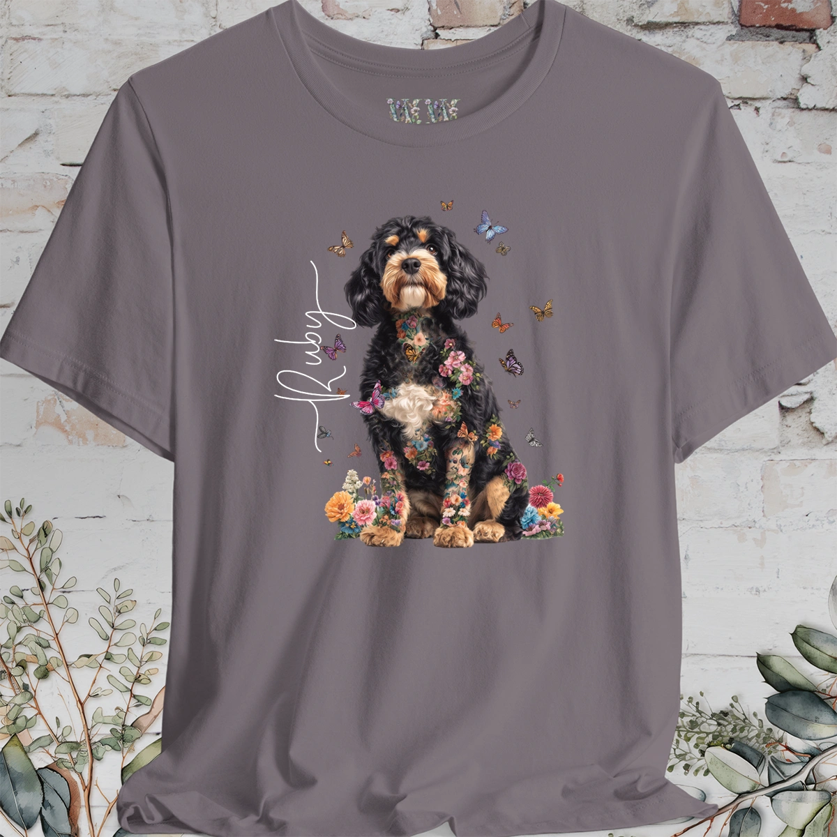 Cavapoo/Cavoodle #3, Personalised Floral Butterfly T shirt