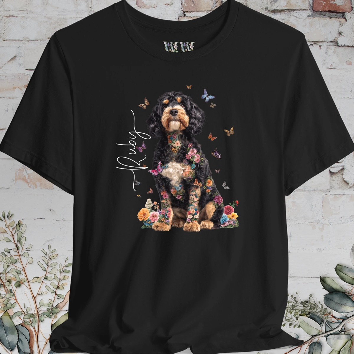 Cavapoo/Cavoodle #3, Personalised Floral Butterfly T shirt