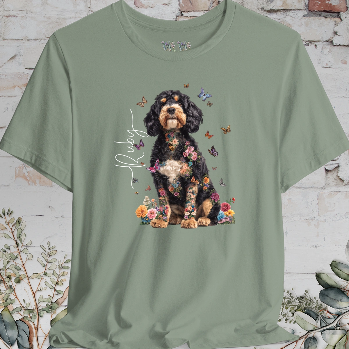Cavapoo/Cavoodle #3, Personalised Floral Butterfly T shirt