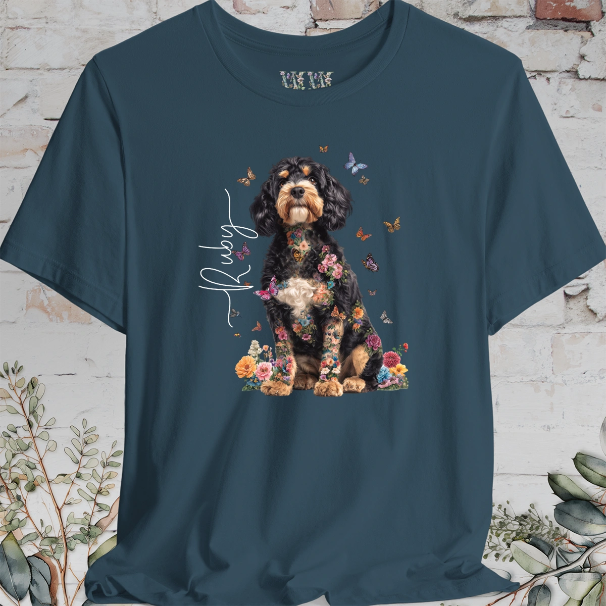 Cavapoo/Cavoodle #3, Personalised Floral Butterfly T shirt