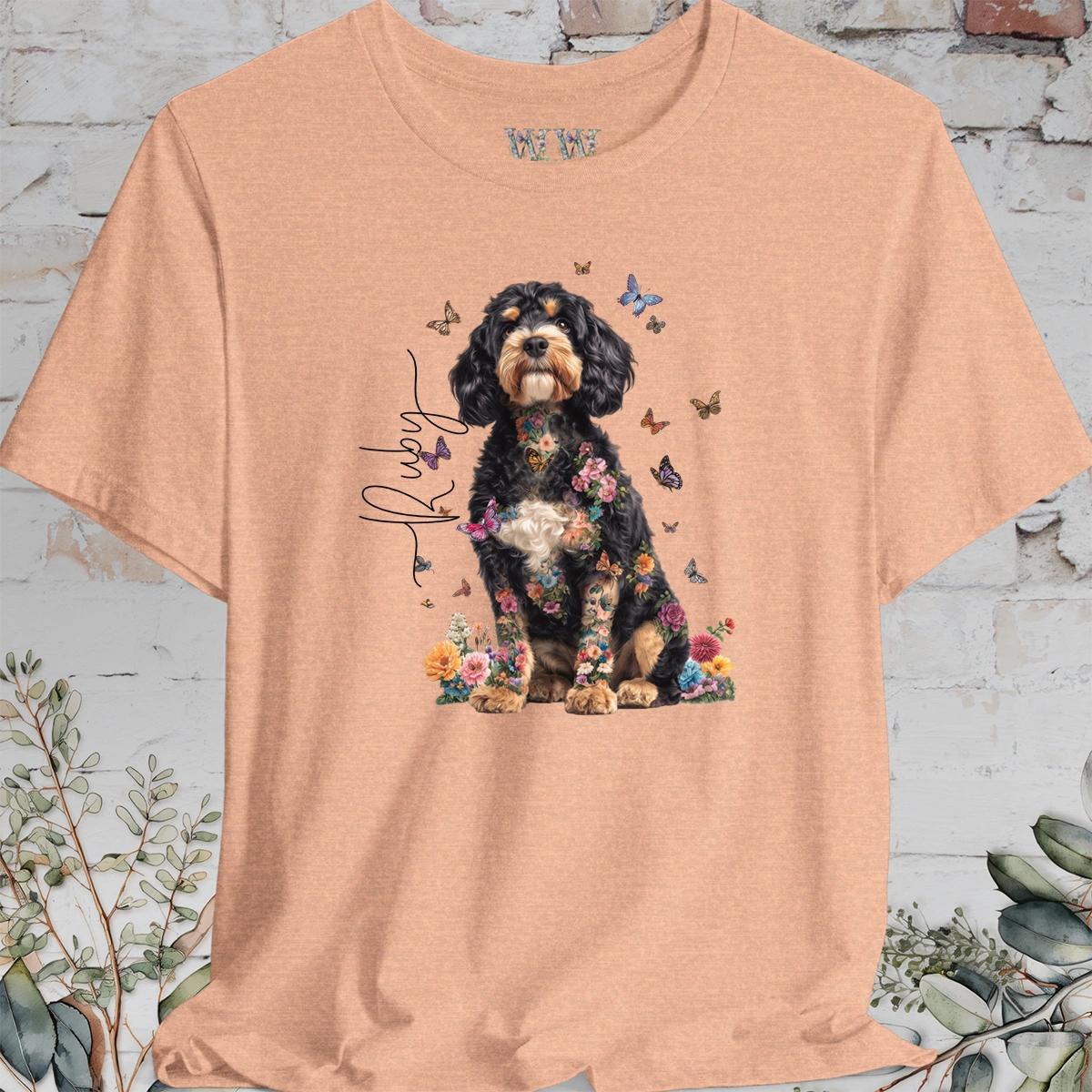 Cavapoo/Cavoodle #3, Personalised Floral Butterfly T shirt