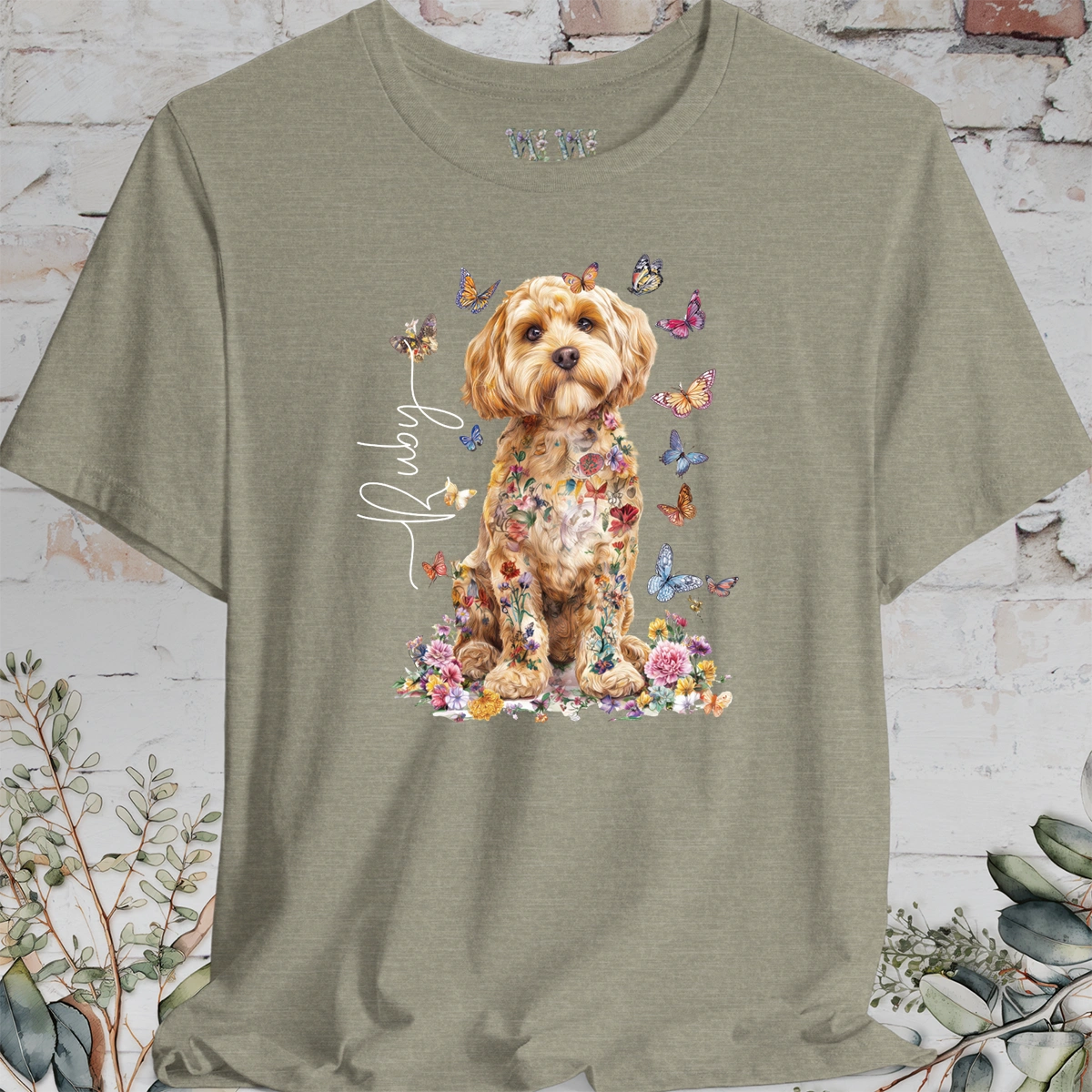 Cavapoo/Cavoodle/Cockapoo #4 Personalised Floral Butterfly T shirt