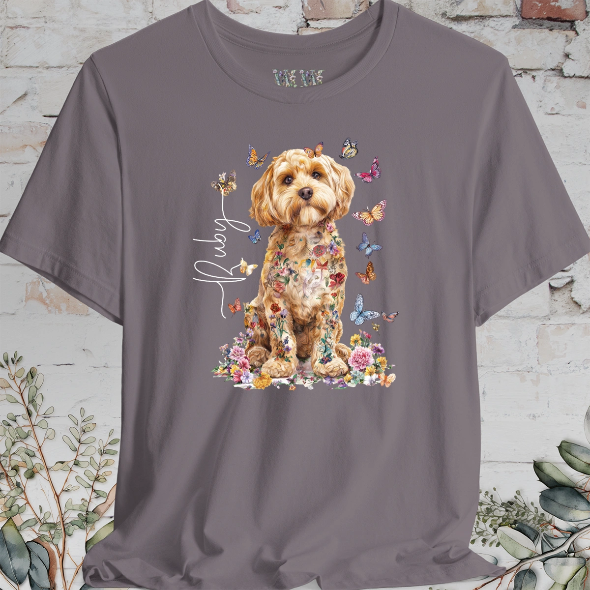 Cavapoo/Cavoodle/Cockapoo #4 Personalised Floral Butterfly T shirt