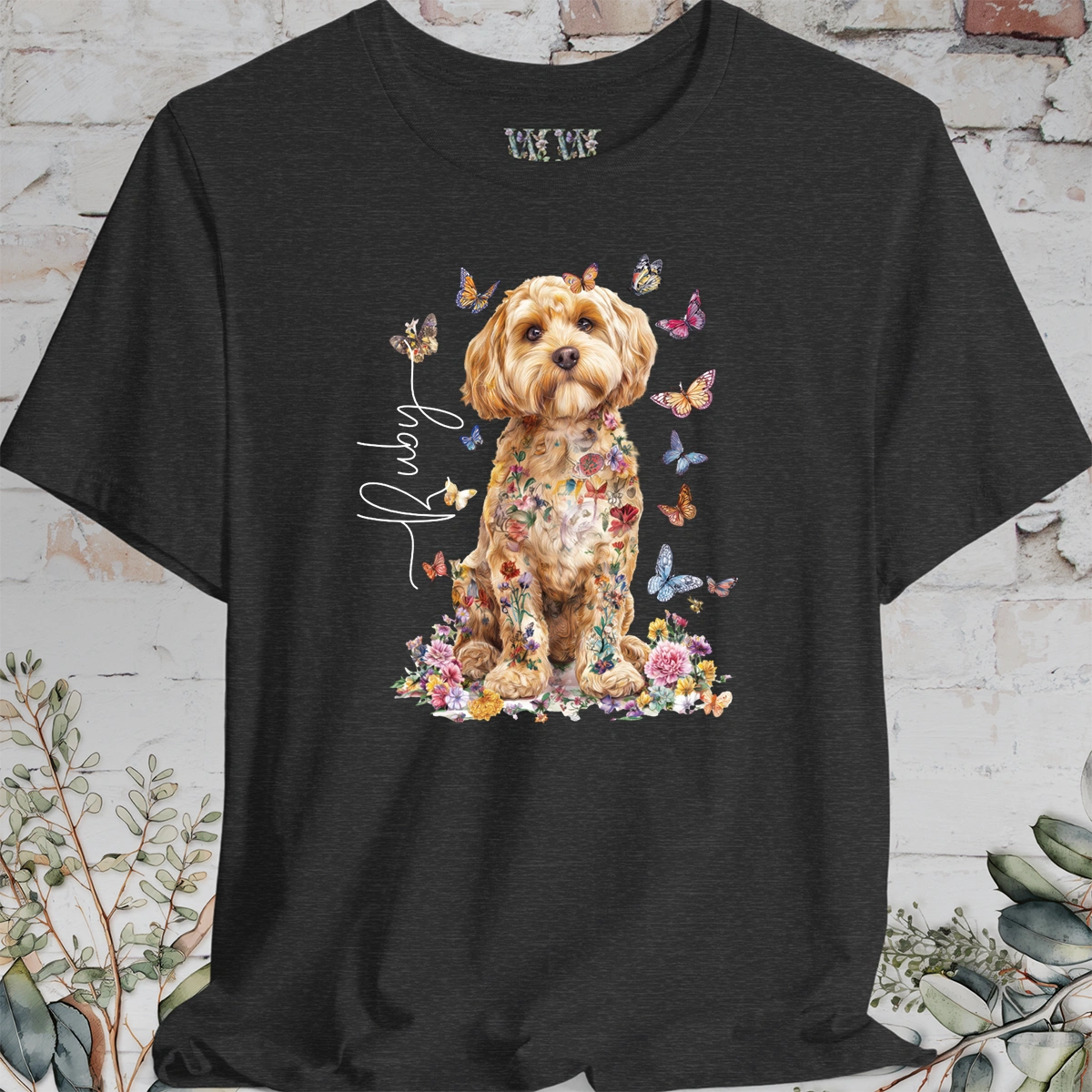 Cavapoo/Cavoodle/Cockapoo #4 Personalised Floral Butterfly T shirt