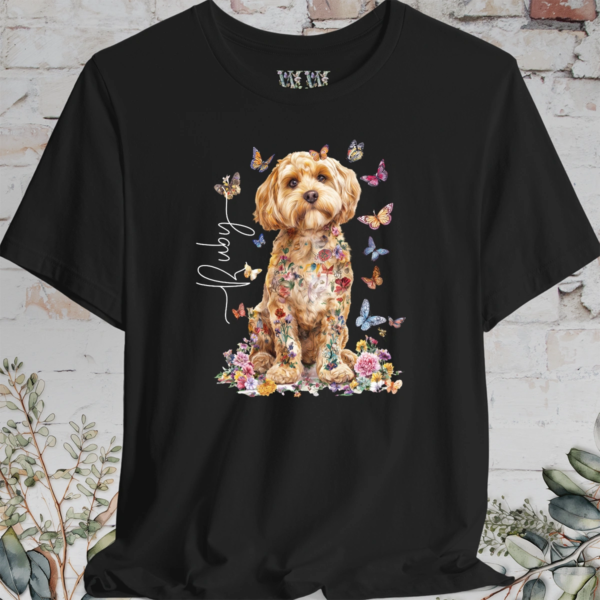 Cavapoo/Cavoodle/Cockapoo #4 Personalised Floral Butterfly T shirt