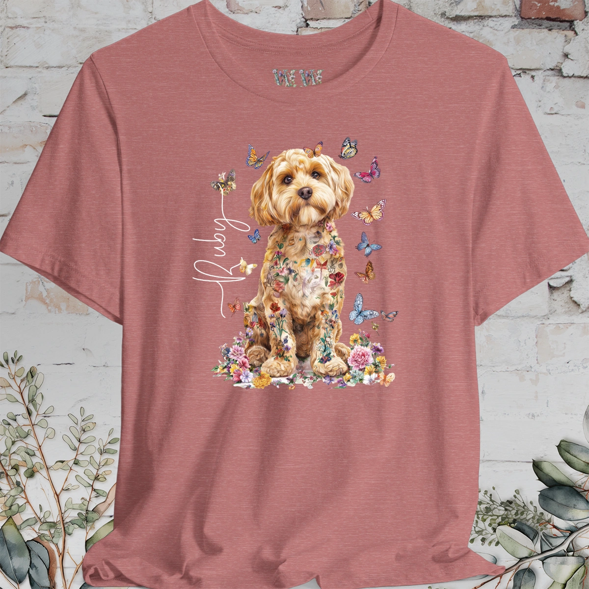 Cavapoo/Cavoodle/Cockapoo #4 Personalised Floral Butterfly T shirt