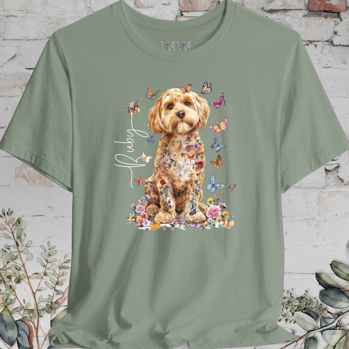 Cavapoo/Cavoodle/Cockapoo #4 Personalised Floral Butterfly T shirt