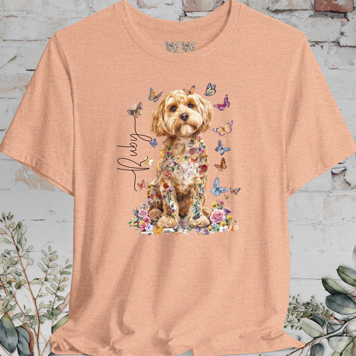 Cavapoo/Cavoodle/Cockapoo #4 Personalised Floral Butterfly T shirt
