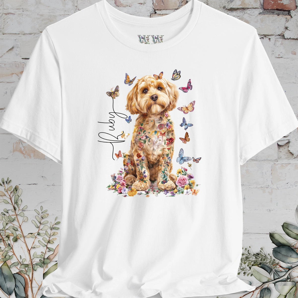 Cavapoo/Cavoodle/Cockapoo #4 Personalised Floral Butterfly T shirt