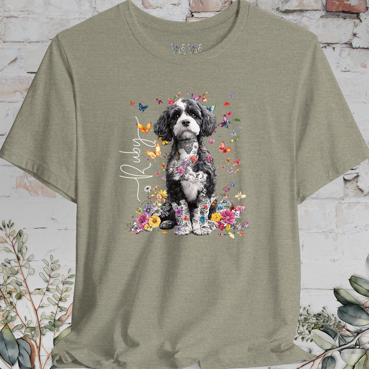 Cavapoo/Cavoodle/Cockapoo #5 Personalised Floral Butterfly T shirt