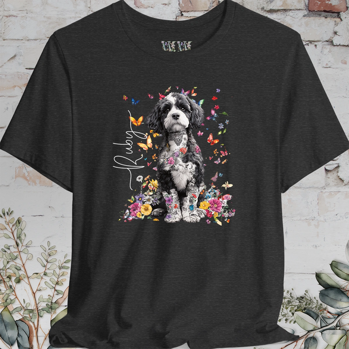 Cavapoo/Cavoodle/Cockapoo #5 Personalised Floral Butterfly T shirt