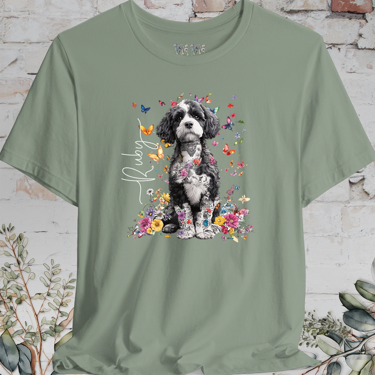 Cavapoo/Cavoodle/Cockapoo #5 Personalised Floral Butterfly T shirt