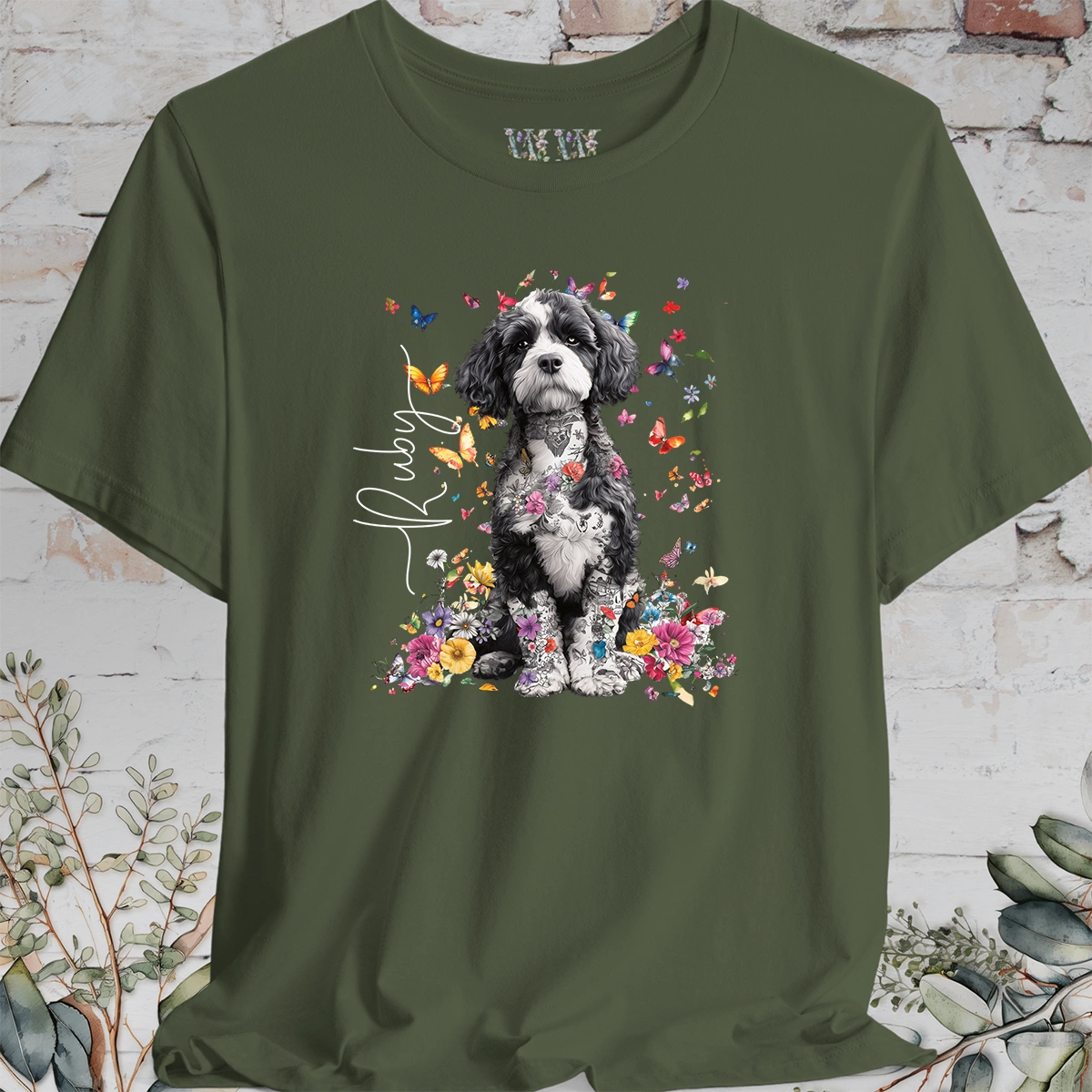 Cavapoo/Cavoodle/Cockapoo #5 Personalised Floral Butterfly T shirt