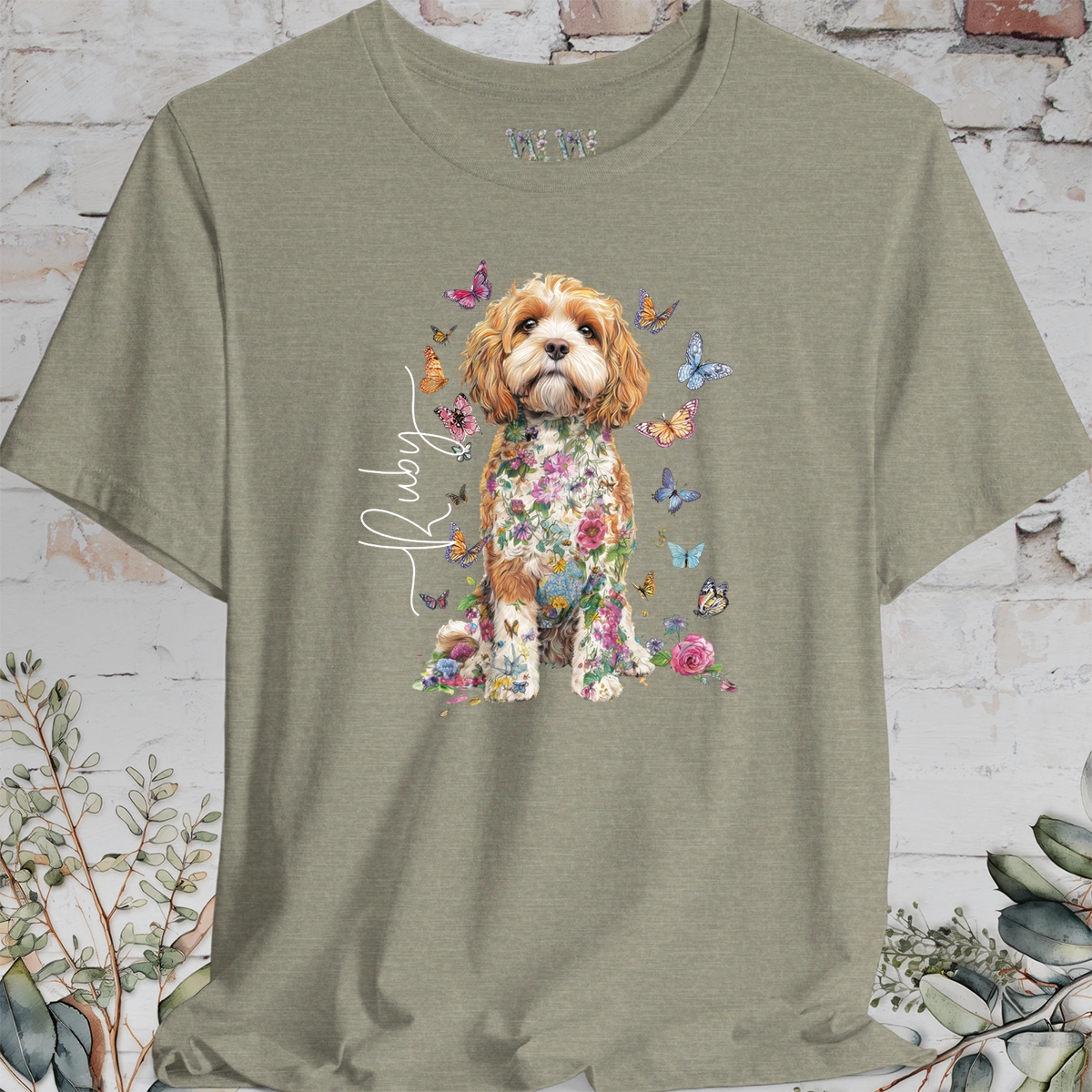 Cockapoo/Cavapoo/Cavoodle #6 Personalised Floral Butterfly T shirt