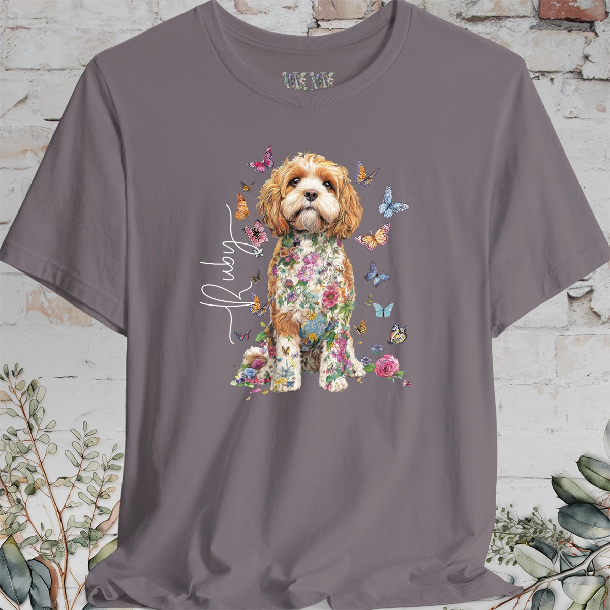 Cockapoo/Cavapoo/Cavoodle #6 Personalised Floral Butterfly T shirt