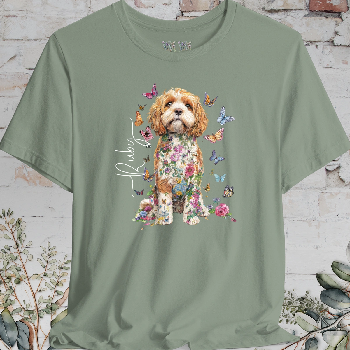 Cockapoo/Cavapoo/Cavoodle #6 Personalised Floral Butterfly T shirt