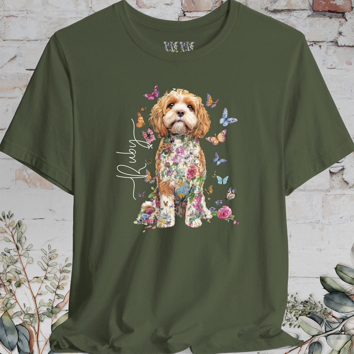 Cockapoo/Cavapoo/Cavoodle #6 Personalised Floral Butterfly T shirt