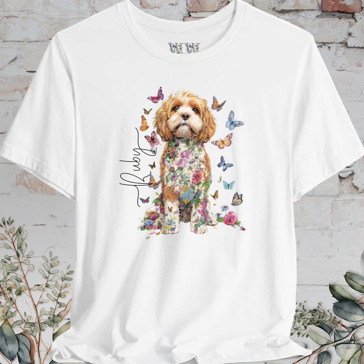 Cockapoo/Cavapoo/Cavoodle #6 Personalised Floral Butterfly T shirt