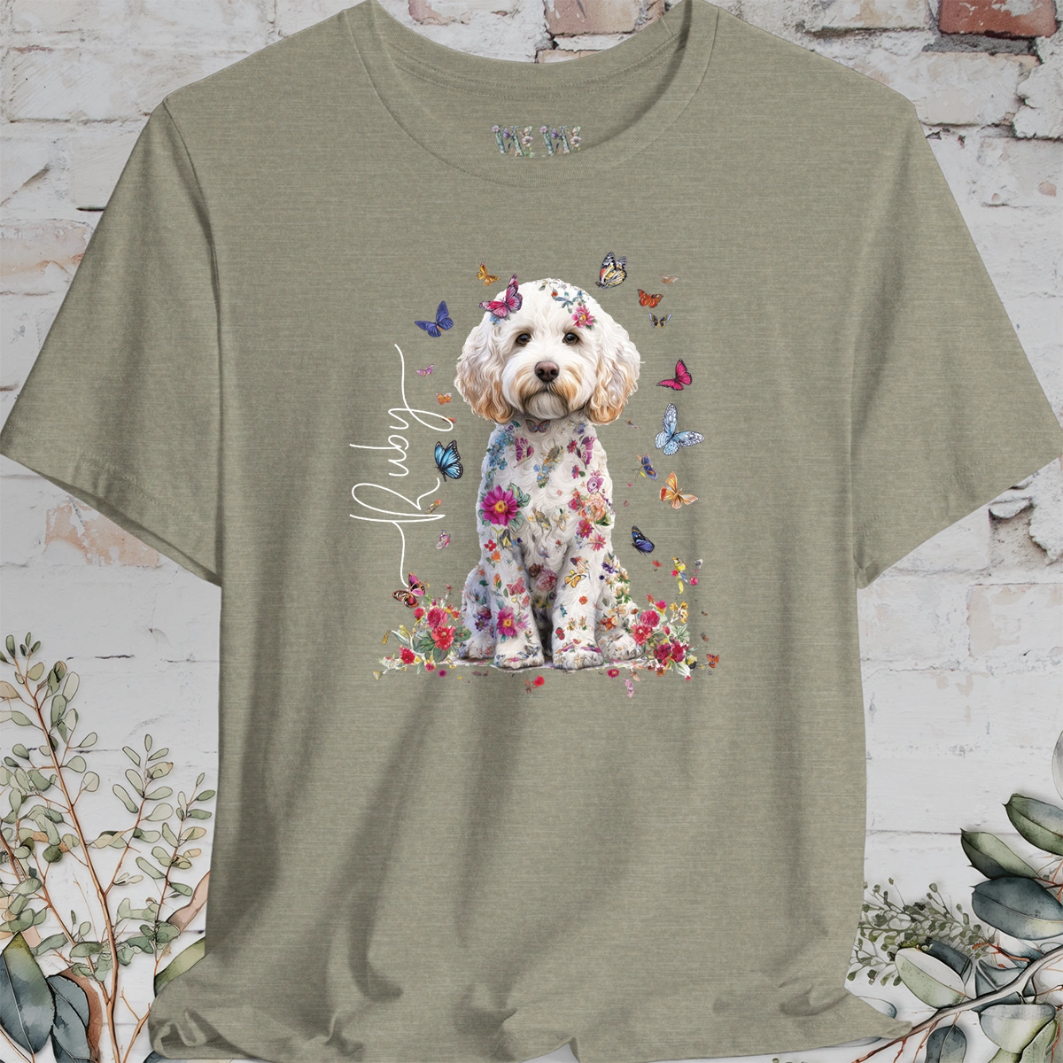 Cavapoo/Cavoodle #7 Personalised Floral Butterfly T shirt