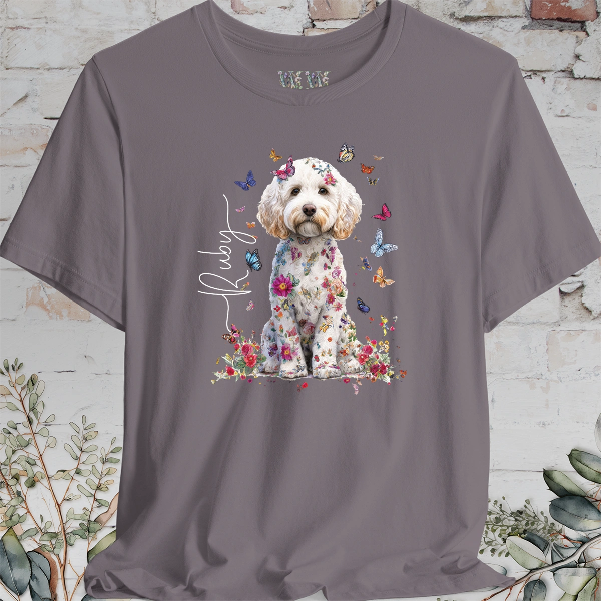 Cavapoo/Cavoodle #7 Personalised Floral Butterfly T shirt