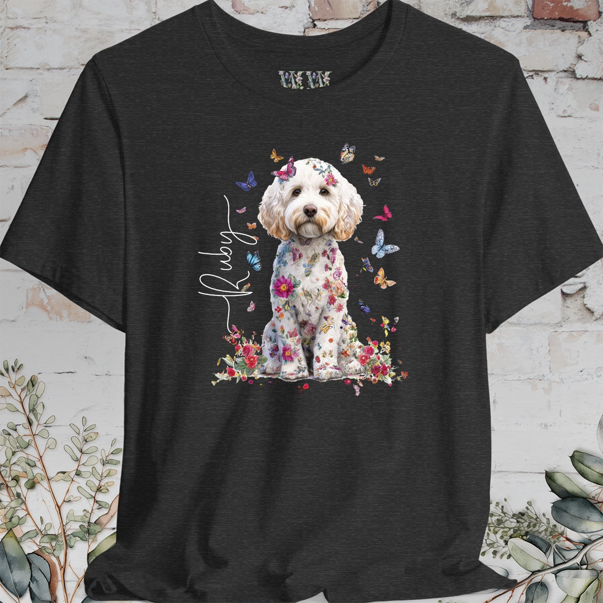 Cavapoo/Cavoodle #7 Personalised Floral Butterfly T shirt