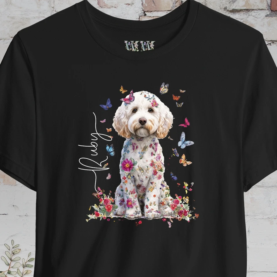 Cavapoo/Cavoodle #7 Personalised Floral Butterfly T shirt