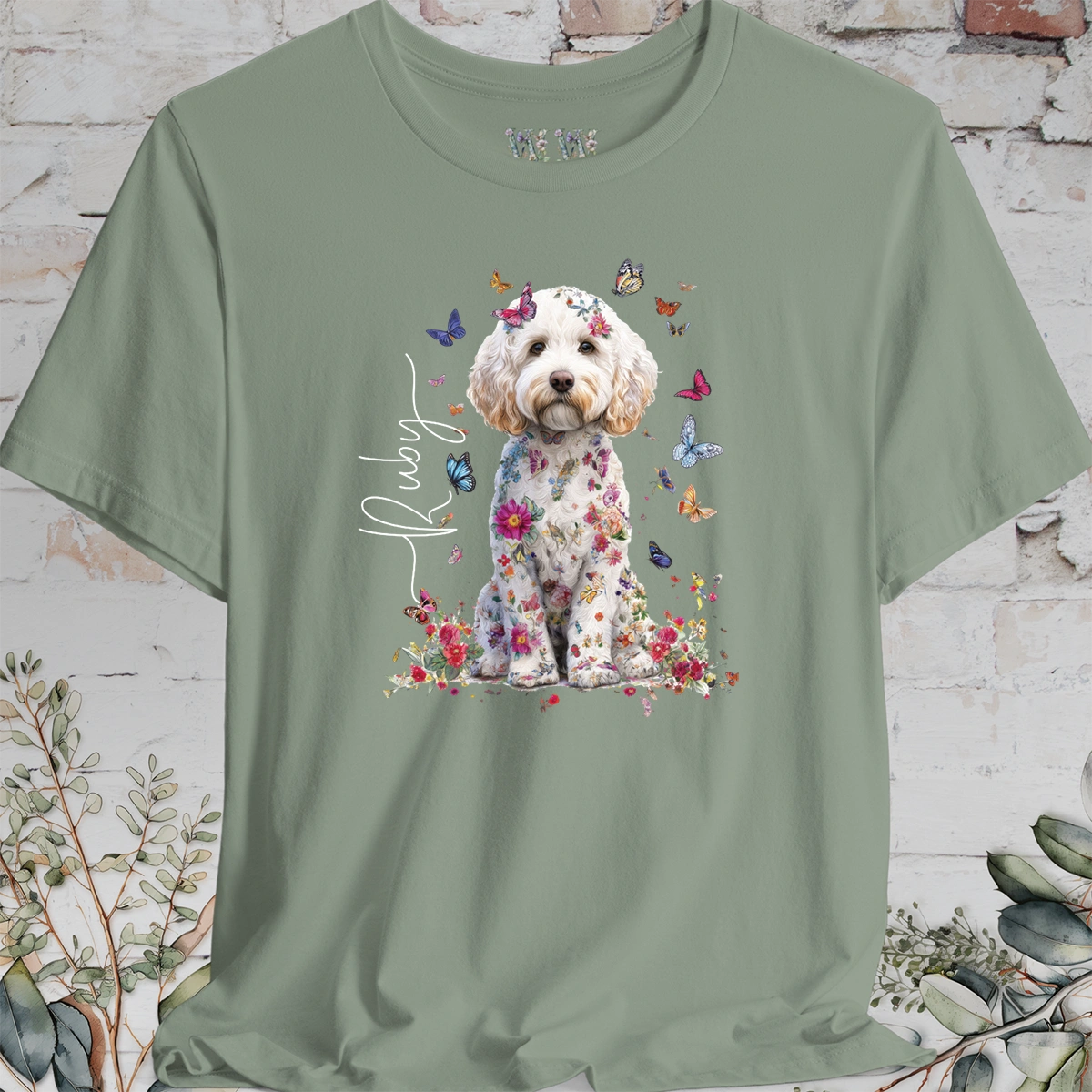 Cavapoo/Cavoodle #7 Personalised Floral Butterfly T shirt