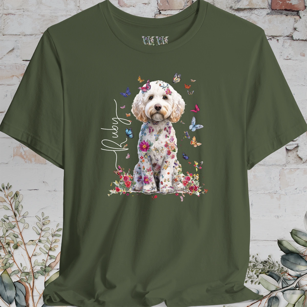 Cavapoo/Cavoodle #7 Personalised Floral Butterfly T shirt