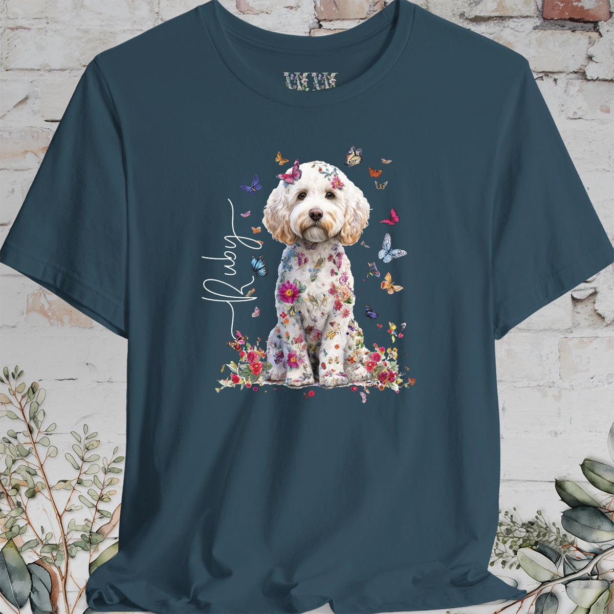 Cavapoo/Cavoodle #7 Personalised Floral Butterfly T shirt