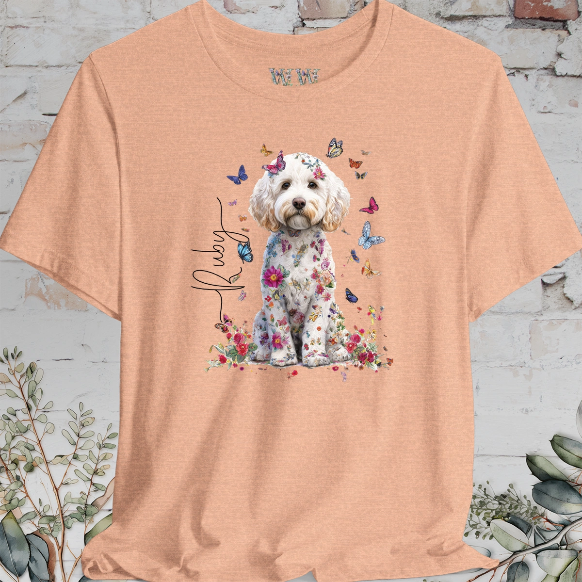 Cavapoo/Cavoodle #7 Personalised Floral Butterfly T shirt