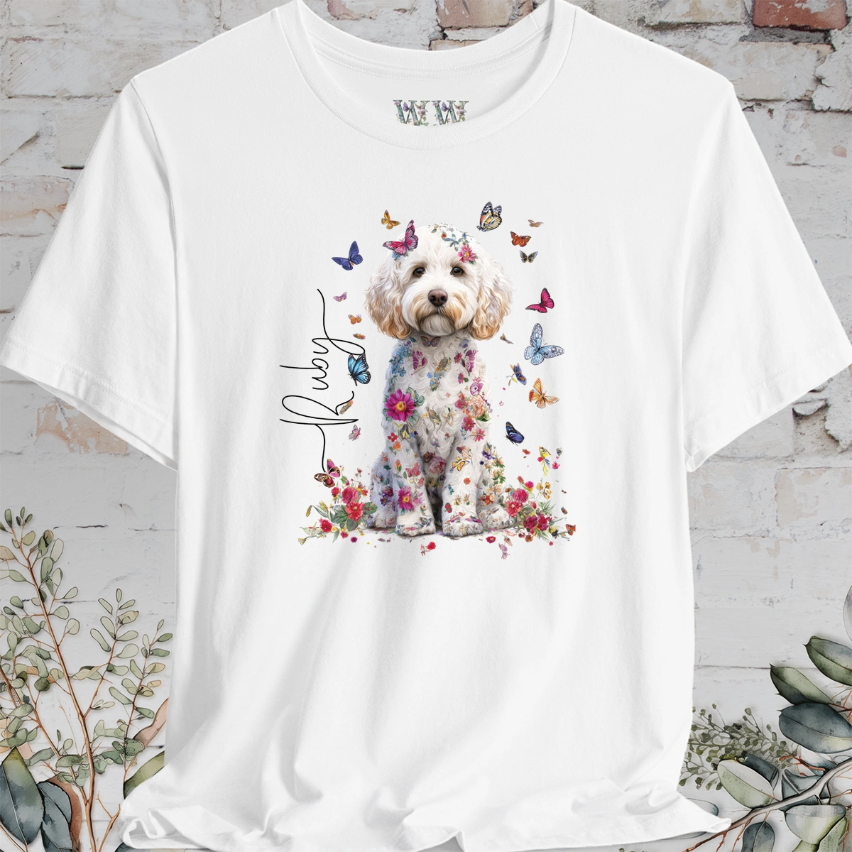 Cavapoo/Cavoodle #7 Personalised Floral Butterfly T shirt