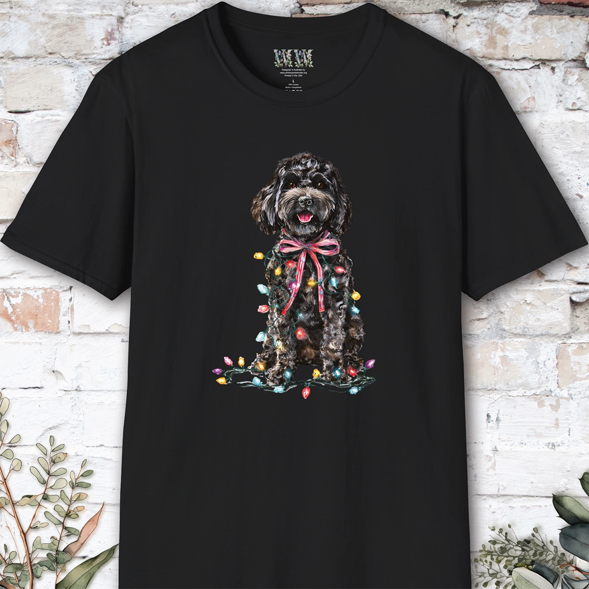 Cockapoo/Cavoodle Fairy Lights Christmas T shirt.