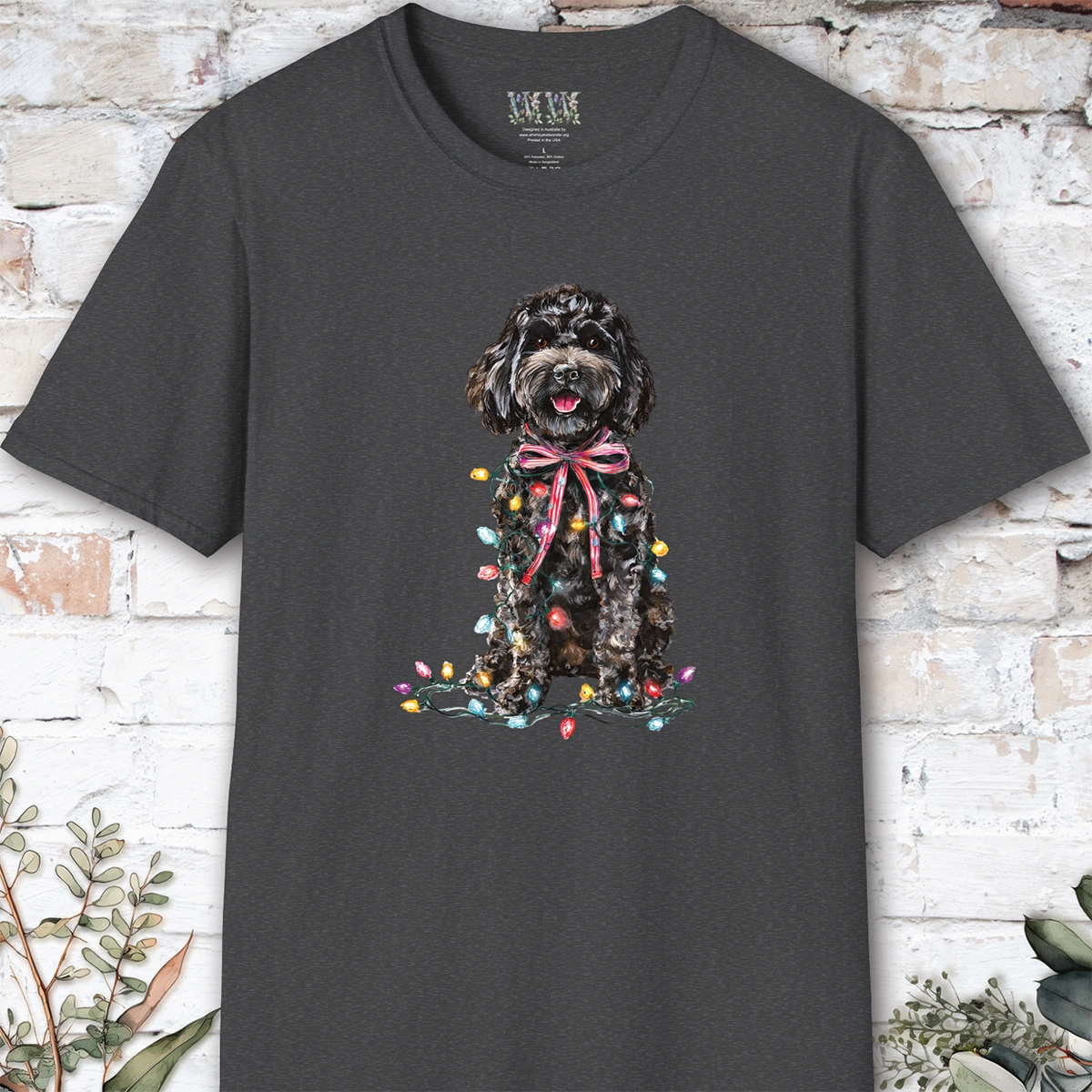 Cockapoo/Cavoodle Fairy Lights Christmas T shirt.