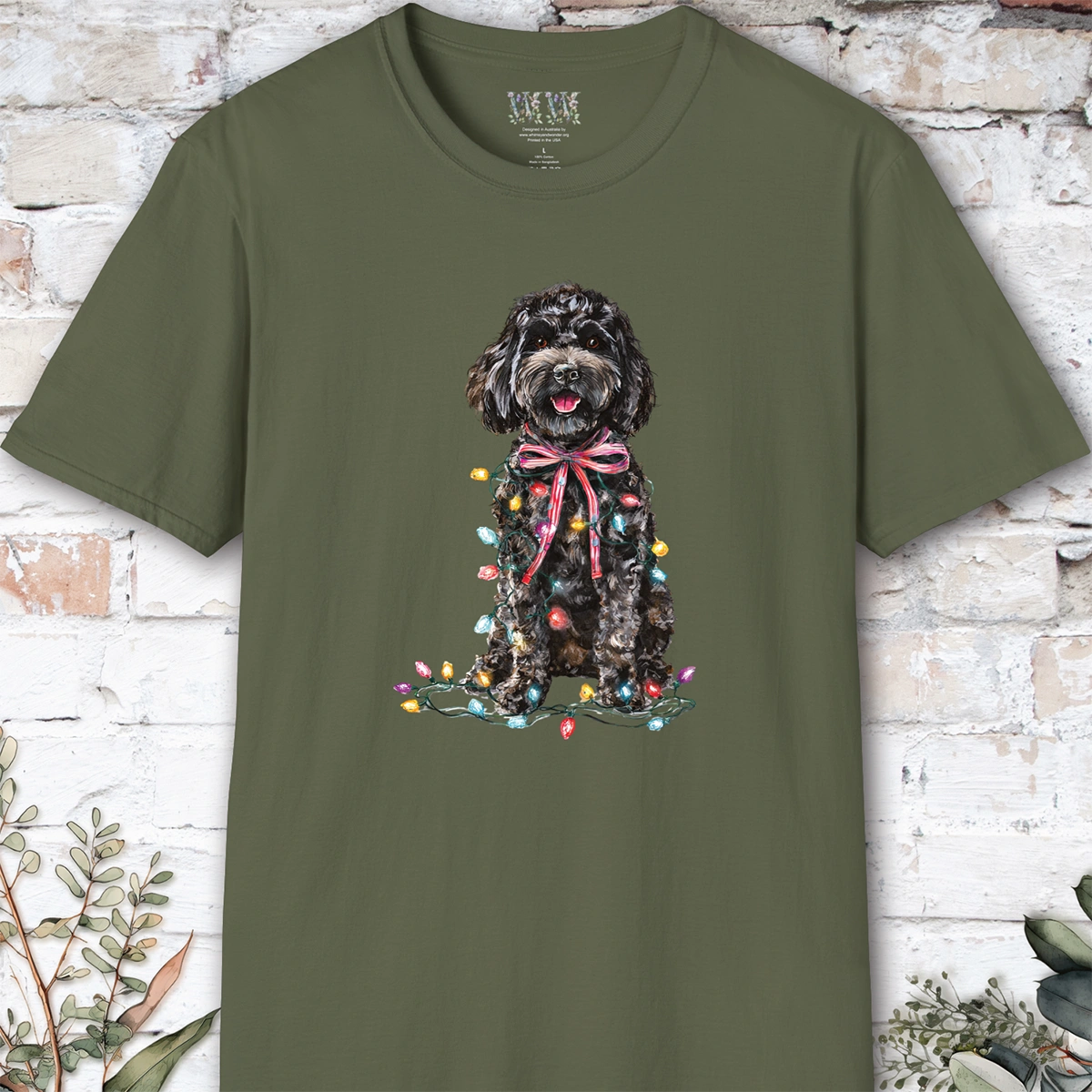 Cockapoo/Cavoodle Fairy Lights Christmas T shirt.