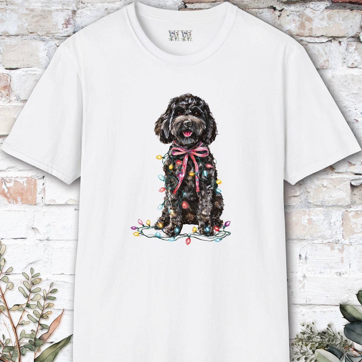 Cockapoo/Cavoodle Fairy Lights Christmas T shirt.